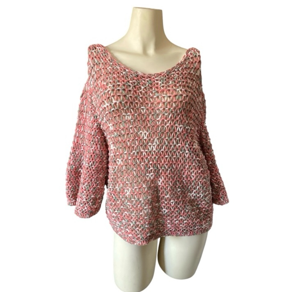 Moth Anthropologie Womens Salina Loose Crochet Knit Boxy Bell Sleeve Sweater S